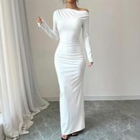 Women's Elegant Long Sleeve Slim Fit Maxi Dress XL balta