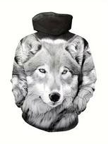 Hoodie vaikams Juodas Baltas Vilko Spaudinys Ilgomis Rankovėmis Džemperis Laisvas Kasdienis Vaikiškas Viršus Lauko Gatvės Apranga Berniukas Džemperis 150 gray