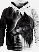 Hoodie vaikams Juodas Baltas Vilko Spaudinys Ilgomis Rankovėmis Džemperis Laisvas Kasdienis Vaikiškas Viršus Lauko Gatvės Apranga Berniukas Džemperis 100 gray