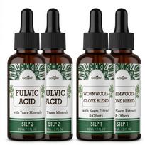 Visas 2 etapų žarnyno valymo ir detoksikacijos rinkinys – Pelyno ir gvazdikėlių mišinys bei fulvo rūgšties lašai virškinimo palaikymui – 120 ml (2 x 60 ml) 2pack