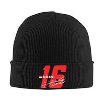 Custom Charles Leclerc  Signature Number Skullies Beanies Cap Men Women Unisex Trend Winter Warm Knitted Hat Adult  Bonnet Hat One Size black