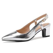 Vasarinės basutės Moteriškos klumpės Slingback batai Didelis dydis 48 Elegantiški žemi kulniukai Uždaras priekis Šventiniai biuro batai Moterims Prekės ženklas 43 sidabras