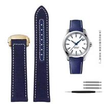 Woven Canvas Watch Strap For Omega Seamaster 300 AT150 Fabric Leather Nylon AQUA TERRA 150 Blue Black Watchband 19mm 20mm 20mm blue