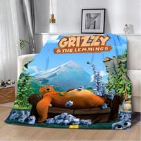 Animacinių filmų margintas pledas Pledai iškylai Grizzy ir lemingai Šiltas pledas Minkštas ir patogus Namams Kelionėms Gimtadienio dovana 75cmx90cm blue