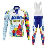 MAPEI Žiemos dviratininko marškinėlių ir bib šortų komplektas Šildantis vilnos ilgomis rankovėmis Road Bike Dviratininkams Vyrams Moterims L