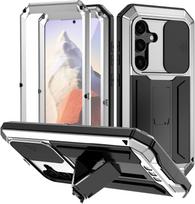 For Samsung S26 S25FE S25 Edge S24 S23 S22 Plus S21 Ultra Heavy Duty Metal Shockproof Case Screen Protector Sliding Lens Cover Galaxy S24+ raudona