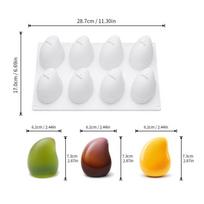 8/12/18 Cavity Mango Mousse Cake Mold Fruit Shaped Heat-Resistant Chocolate Dessert Mold Reusable Food-Grade Silicone white