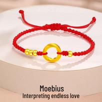 999 Pure Gold Mobius Bead Woven Bracelet - Lucky Charm Birthday Gift beige