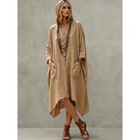Women Lazy Casual V Neck Three Quarter Sleeve Irregular Loose Midi Dress S kupranugaris