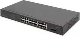 Komutatorius Digitus 24 prievadų Gigabit tinklo jungiklis, 19 colių, nevaldomas, 2 Uplink prievadai, SFP
