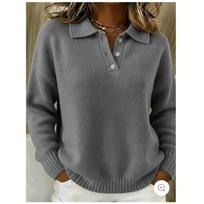 Autumn/Winter New Style Loose and Lazy Style Soft and Soft Women's V-Neck Polo Shirt Long Sleeve Buttoned Sweater 2XL pilka