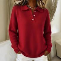 Autumn/Winter New Style Loose and Lazy Style Soft and Soft Women's V-Neck Polo Shirt Long Sleeve Buttoned Sweater S bordinė