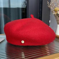 ins versatile beret women's autumn and winter retro temperament literary painter hat solid color wool bud hat M（56-58cm） black