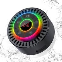 Bluetooth garsiakalbis, Dušo garsiakalbis IPX7 atsparus vandeniui, Belaidžiai Bluetooth garsiakalbiai su sodriais žemaisiais dažniais, Nešiojamas garsiakalbis su LED apšvietimu, Siurbimo puodelis, 8 val. juoda