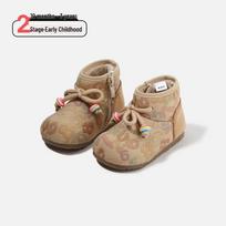 Winter Soft Sole Baby Walker Boots - Girls' Velvet-Lined Non-Slip Snow Boots Size 18 / Inner Length 14 cm chaki