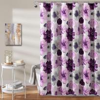 Lush Decor Leah Floral Shower Curtain, 72  W X 72  L, Gray/Purple - Fabric Shower Curtains - Watercolor Botanical Bathroom Curta W60H190(CM)-1 Pcs white