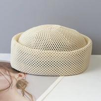 Retro Summer Hard Berets Caps Outdoor Mesh Painter Hat Adjustable Breathable Women Sun Hat Pillbox Hat smėlis