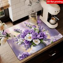 1Pcs Rubber Drying Mat With Rose Floral For Coffee Shop Restaurant Kitchen Carpet Tableware Durable Diatom Mud Table Mat Pet Mat 30*40cm white