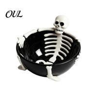 Gothic Kitchenware Halloween Skeleton Lounging Tidbit Serveware, 3D Relief Resin Candy Bowl for Holiday Gift Home Snacks Dips, Creative Party A black