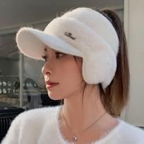 Women S Thickened Open Top Knitted Baseball Cap For Winter Outdoor Cycling Warm Hat One Size balta