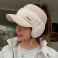 Women S Thickened Open Top Knitted Baseball Cap For Winter Outdoor Cycling Warm Hat One Size smėlis