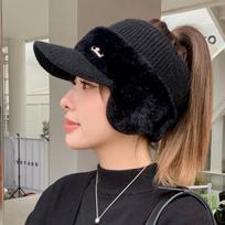 Women S Thickened Open Top Knitted Baseball Cap For Winter Outdoor Cycling Warm Hat One Size juoda