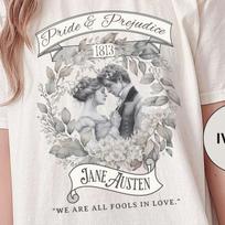 Jane Austen T-Shirt Pride And Prejudice Historical Romance Book Bookish Book Lover Gift For Bookclub Gift for her Romantasy Booktok Merch L gray