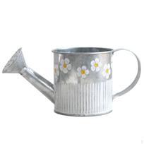 Watering Can with Floral Motif Galvanized Distressed Finish Ribbed Metal Planter gray