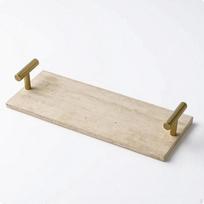 Marmurinis padėklas su rankenomis, dekoratyvinis stačiakampis, skirtas vonios kambario praustuvo stalviršiui, komodai 30x12cm 30x12cm_Yellow Travertine