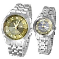 J.HARRISON Couple's Solar Radio-Controlled Watch Pair Set - JH-1082-P, 4 Diamonds Each, Gold, His & Hers gray