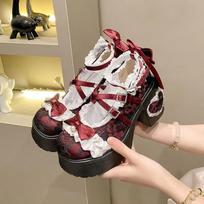 Women's Mary Jane Single Shoe Elegant Temperament Soft Sole Lace Lolita High Heels Beautiful Princess Shoes for Women Tacones 37EU/CN38 raudona