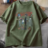 Muzikos grupė Gorillaz PUNK ROCK Marškinėliai Unisex Moterims Vasariniai 90-ųjų O formos kaklu Medvilniniai Trumpomis Rankovėmis Marškinėliai Drabužiai Vintažiniai Y2K Drabužiai Marškinėliai M gray
