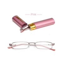 Eso Vision Mini skaitymo akiniai Moteriai ir Vyrui Vamzdelis Ypač Maži Metaliniai Skaitymo Akiniai Juodi Rožiniai su Pieštukų Dėklu Moterims Vyrams +150 pink