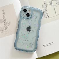 iPhone 16 15 14 13 12 11 Pro Max Mini XR SE 7 8 Plus dėklas Mielas Skaidrus Lašantis Klijai Žvaigždė Garbanota Banga Hibridinis Atsparus Smūgiams Minkštas Dangtelis for iPhone 15 Plus mėlyna