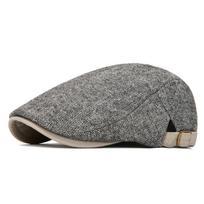 Men's Warm Fleece-Lined Striped Duckbill Beret - British Style Autumn/Winter Newsboy Cap Adjustable šviesiai pilka spalva