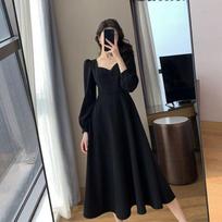 Stilius Juoda Mini Suknelė Moterims Pavasaris/Ruduo Nauja Retro V formos iškirptė Ilgomis Rankovėmis Iki Kelio Juoda Elegantiška Suknelė S juoda