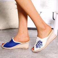 Scuff Sis Slippers Women Women Slope Heel Slippers Fashion Thick Bottom Slippers Casual Home Thick Heel Fish Sandalias De Mujer 38 balta