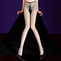 Women Sexy Stockings 5D Oil Shiny Glossy Hollow Bow Pantyhose High Waist Open Crotch Stockings Elastic Transparent Sockings Open crotch beige