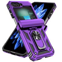 For Samsung Galaxy Z Flip 6 5 4 3 Case with Slide Lens Cover, 360° Magnetic Ring Kickstand Upgraded Military Grade Shockproof For Galaxy Z Flip 4 tamsiai violetine spalva