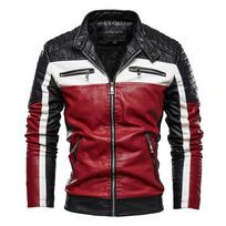 Winter Men Plush Lined PU Leather Jacket Slim Fit Fashion Casual Motorcycle Biker Bomber Coat Thick Warm Outwear Top for Daily Wear M raudona