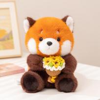 Cute Hug Flower Bouquet Raccoon Stuffed Animals Plush Toy Groundhog Red Panda Plushie Toy Valentine's Day Gift Confession Gift abut 17-20cm orange
