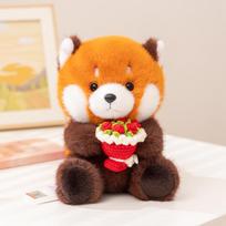 Cute Hug Flower Bouquet Raccoon Stuffed Animals Plush Toy Groundhog Red Panda Plushie Toy Valentine's Day Gift Confession Gift abut 17-20cm