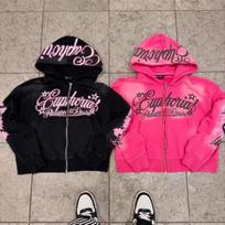 Y2K Digital Letter Print Zip-Up Hoodie Men Women Oversized Casual Sweatshirt 4XL juoda
