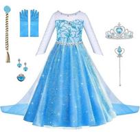 Šaldytos Elzos princesės suknelė vaikams Ilgomis rankovėmis Apsiaustas Blizgantis Tuto Suknelė Mergaičių Cosplay Kostiumas Šviesiai žalias 150cm tamsiai mėlyna spalva
