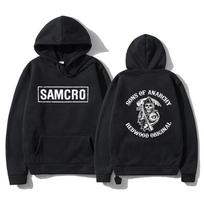 Hoodie su raide Samcro Sons Of Anarchy spaudiniu Madingas Kaukolės Streetwear Unisex Moteriškas Per didelis Džemperis su gobtuvu Laisvi drabužiai M black