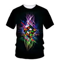 Rubiko kubas 3D spausdintas marškinėlis vyrui vasarinis apvalia iškirpte trumpomis rankovėmis didelio dydžio viršus kasdienis marškinėlis laisvas gatvės stilius Harajuku 5XL black