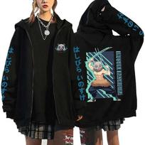 Hot Anime Hashibira Inosuke Printing Zipper Hoodies Women Men Fashion Y2k Personality Zipper Long Sleeve Hooded Sweatshirt 3XL black