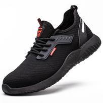 Men's Knitted Safety Shoes Anti Smash Anti Puncture Breathable Comfort Steel Toe Lightweight Work Shoes 47 black