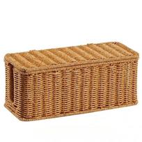 M-Modern-Cable Management Box Handmade, Rattan Cable Organizer, Open Slot Cords Hider Box, Under Desk Cord Storage beige
