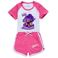 5600 Kids Girls Lily Lovebraids Print Round Neck T-shirt Shorts Tracksuit Sets 110cm rožinė raudona spalva